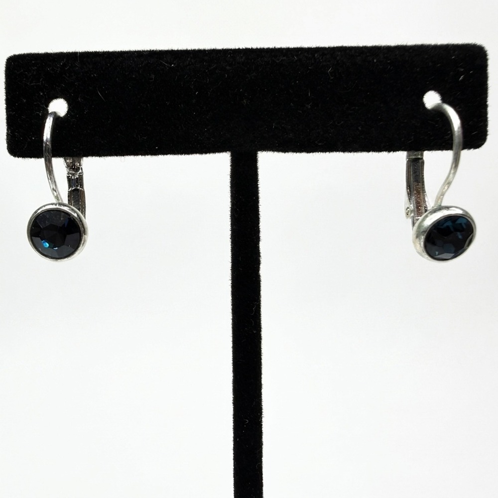 Elegant Silver Tone Dark Blue Crystal Drop Earrings Fashion Jewelry Leverback